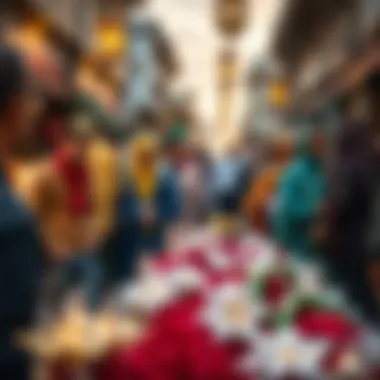 Community Engagement During Ramadan A vibrant market scene during Ramadan, highlighting community gatherings and cultural festivities.