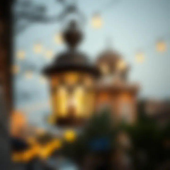 Traditional Ramadan Lantern A stunning view of a traditional Ramadan lantern illuminating a UAE street.