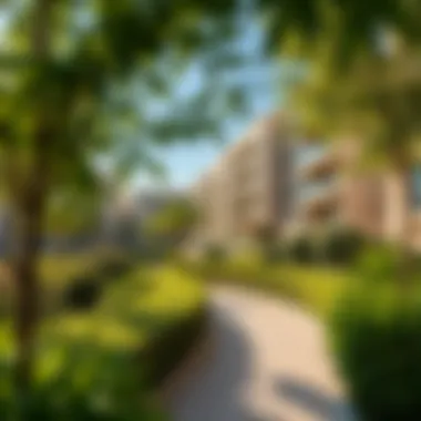 Lush greenery surrounding Ras Al Khor apartment complex