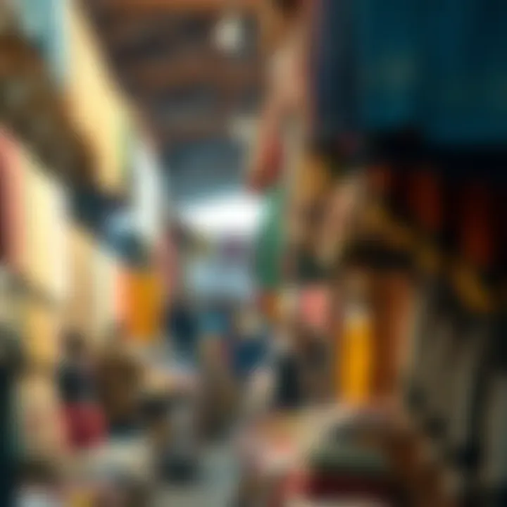 Traditional textiles and garments in a local bazaar