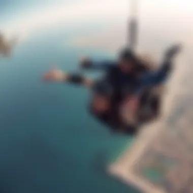 Freefalling Over Palm Jumeirah Tandem skydivers experiencing freefall over the Palm Jumeirah