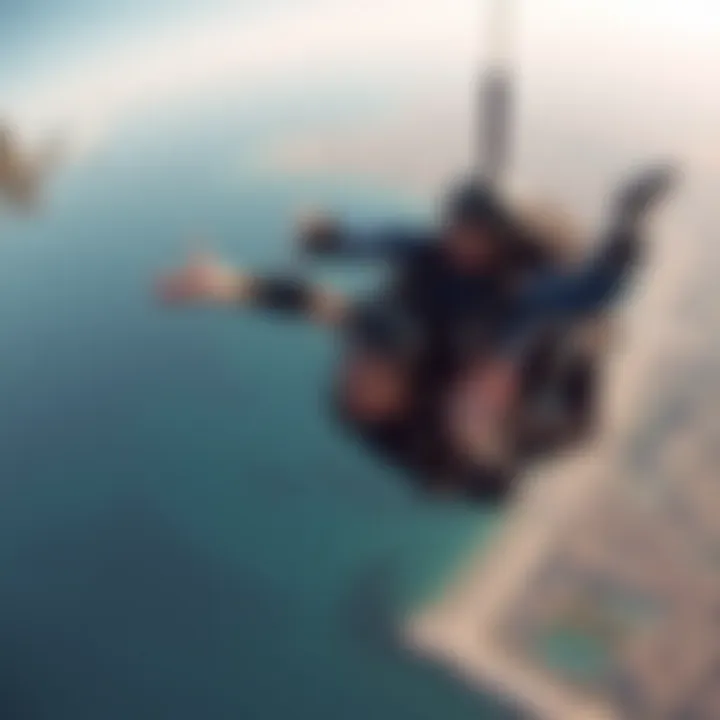 Freefalling Over Palm Jumeirah Tandem skydivers experiencing freefall over the Palm Jumeirah