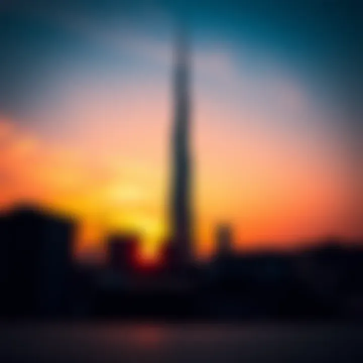 Silhouette of the Tower at Sunset View of the tower at sunset, emphasizing its silhouette against the vibrant sky.