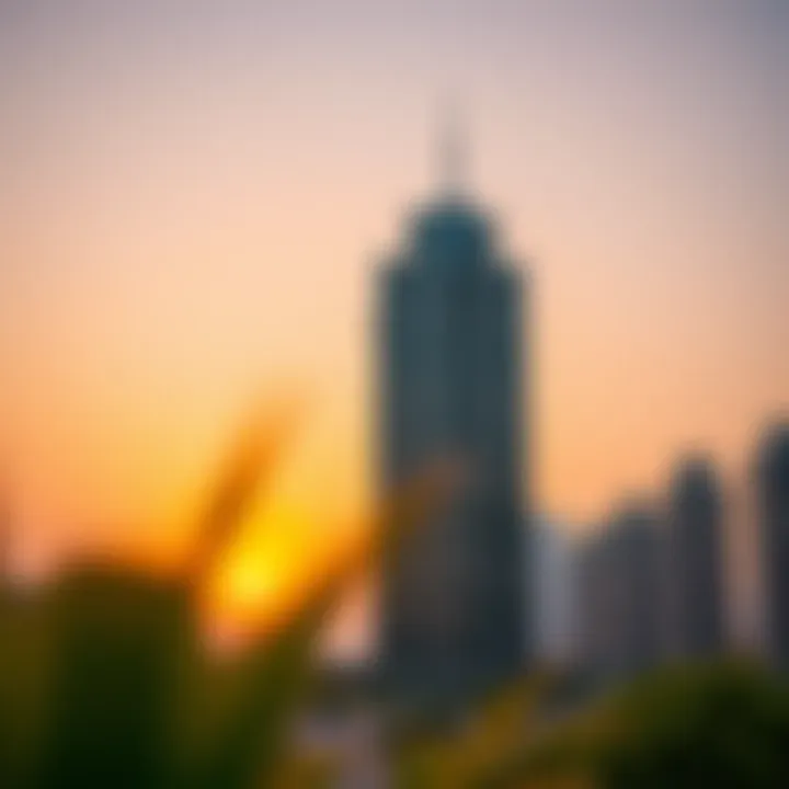 Stunning view of Tamani Arts Tower at sunset