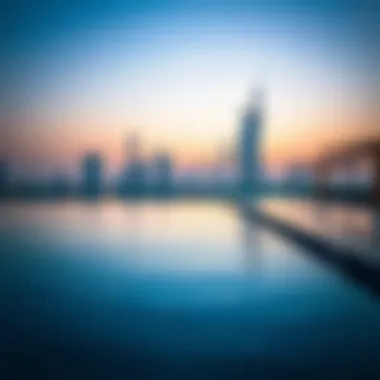 Infinity Pool with Dubai Skyline Stunning view of an infinity swimming pool overlooking the Dubai skyline