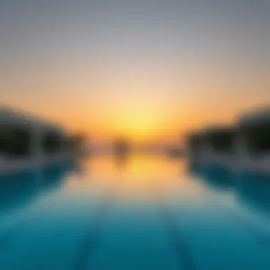 Luxurious Infinity Pool and Contemporary Design Luxurious infinity swimming pool surrounded by modern architecture