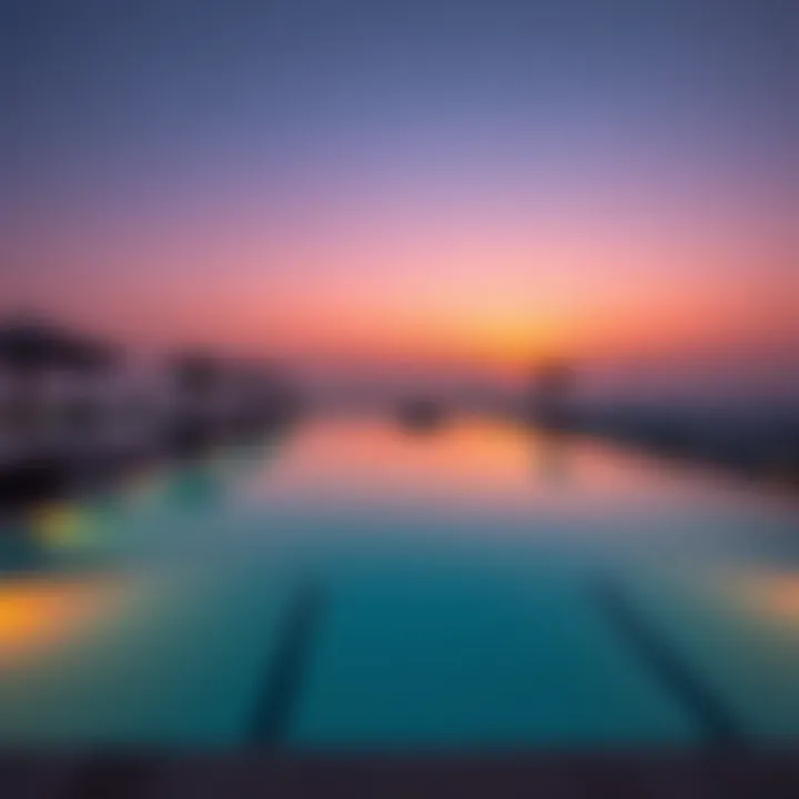 Dusk at an Infinity Pool Relaxing ambiance of an infinity pool at dusk in Dubai