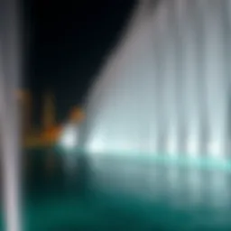 A breathtaking view of the Dubai Fountain illuminated at night