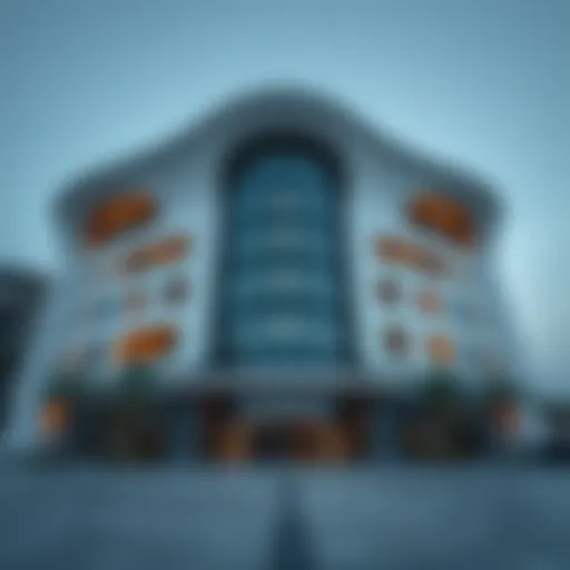 A stunning view of the Fab Building showcasing its unique architectural design