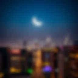 Crescent moon illuminating the night sky over Dubai's skyline
