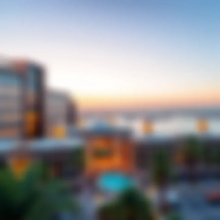 A panoramic view of The Pointe Mall with the backdrop of the iconic Palm Jumeirah