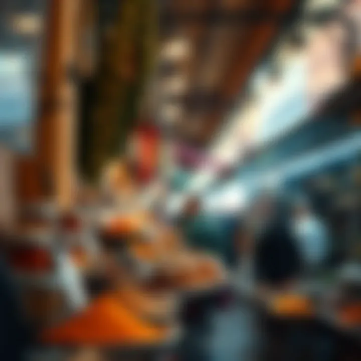 Market Scene at the Spice Souk A bustling market scene filled with aromatic herbs and spices