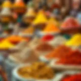 Exotic Spices Display at Spice Souk A vibrant display of exotic spices in colorful sacks