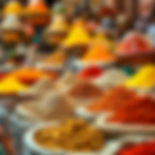 Exotic Spices Display at Spice Souk A vibrant display of exotic spices in colorful sacks