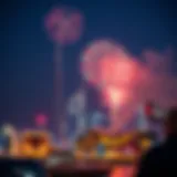 A vibrant fireworks display lighting up the night sky over iconic UAE landmarks