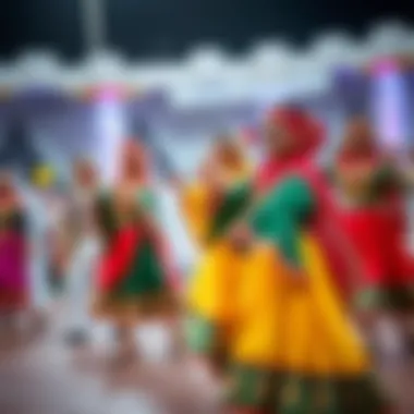 Emirati Traditional Dance Performance Traditional Emirati dancers performing in colorful attire during National Day celebrations