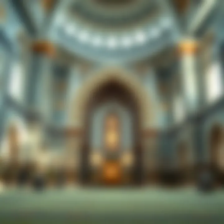 Interior of a mosque during Fajr prayer