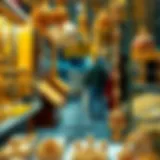 Golden jewelry displayed at Gold Souk