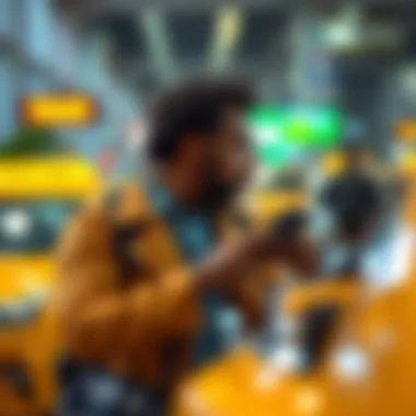 Evaluating Taxi Costs for Smart Travel Traveler analyzing fare details before taking a taxi