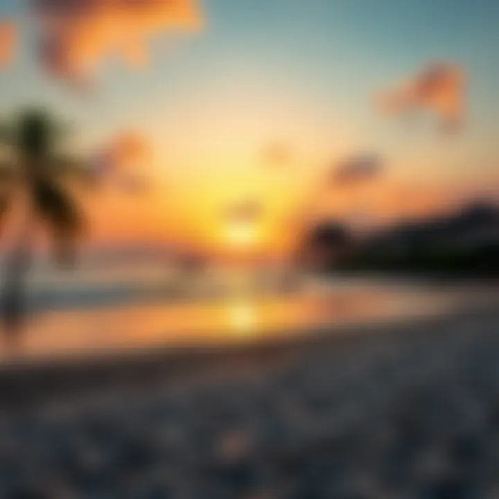 Tranquil Beaches at Sunset Breathtaking sunset over a tranquil beach